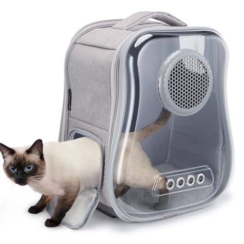Ownpets Tragetasche für Katzen, Rucksack, Katzentrager, Haustier-Tragetasche, Fronttasche für kleine, mittelgroße Katzen, Transparent Atmungsaktive, abnehmbar für Reisen, Wandern von Ownpets