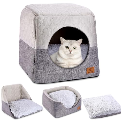 Ownpets faltbares Katzenhöhle, Katzenbett für Indoor, Katzenhöhlebett mit abnehmbarem, waschbarem Kissen, weich, Kuschelhöhle für Katzen, 35 * 35 * 32cm, Grau Ownpets faltbares Katzenhöhle, Katzenbett für Indoor, Katzenhöhlebett mit abnehmbarem, waschbarem Kissen, weich, Kuschelhöhle für Katzen, 35 * 35 * 32cm, Grau von Ownpets