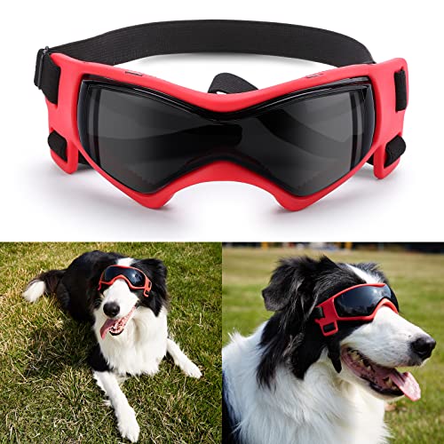 Ownpets Anti-UV Hundebrille, Sonnenbrille, Skibrille, Hund Fliegerbrille für kleine und mittlere Hunde, verstellbar, Sunglasses for Dog, Rot von Ownpets