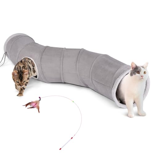 Ownpets Katzentunnel, Cat Tunnel, Katzentunnel Stoff mit Ball und Cat Teaser, Spieltunnel für Katze und Kaninchen, Hasentunnel, robust, Nicht raschelt von Ownpets