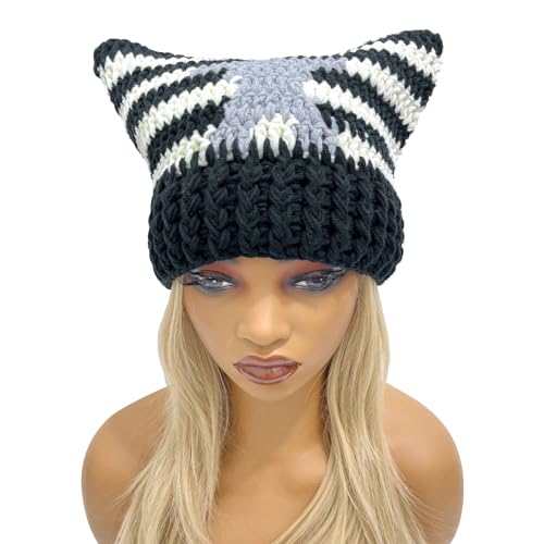 Handgefertigte Katzenohrenmütze Pillingbeständig Pullover Mütze Gestreifte Sternmütze Handgefertigte Katzenohrenmütze Pillingbeständig Pullover Mütze Gestreifte Sternmütze von Oxxggkao