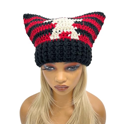 Handgefertigte Katzenohrenmütze Pillingbeständig Pullover Mütze Gestreifte Sternmütze Handgefertigte Katzenohrenmütze Pillingbeständig Pullover Mütze Gestreifte Sternmütze von Oxxggkao