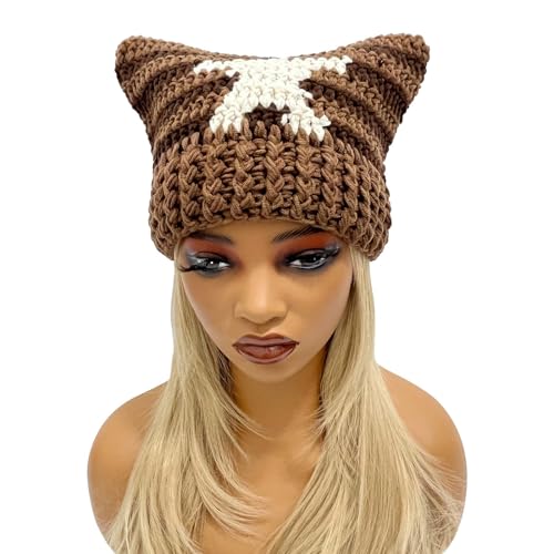 Handgefertigte Katzenohrenmütze Pillingbeständig Pullover Mütze Gestreifte Sternmütze Handgefertigte Katzenohrenmütze Pillingbeständig Pullover Mütze Gestreifte Sternmütze von Oxxggkao