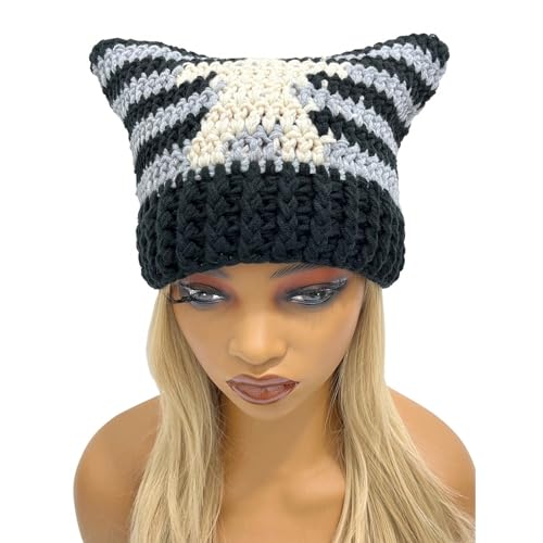 Handgefertigte Katzenohrenmütze Pillingbeständig Pullover Mütze Gestreifte Sternmütze Handgefertigte Katzenohrenmütze Pillingbeständig Pullover Mütze Gestreifte Sternmütze von Oxxggkao