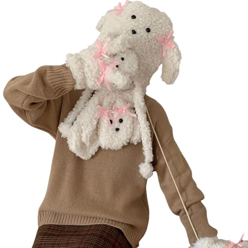 Unisex Bowknot Dog Plüschschalhands Set Für Winteroutfits Outdoor Aktivität Handwäsche Handschuhe Beliebte Accessoire Winter Accessoires von Oxxggkao