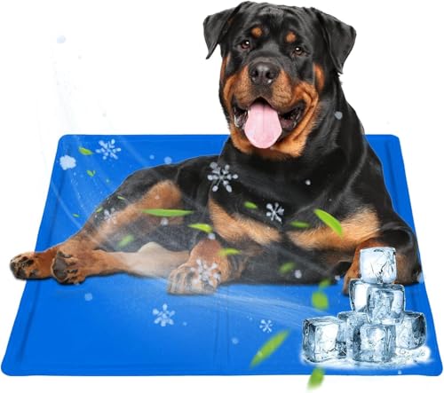 Oziral Haustier Kühlmatte für Hund, Dog Cooling Mat Kühlmatte für Hund & Katzen Sommer Kühlkissen wasserdichte rutschfeste hundematte für Zuhause Unterwegs oder im Auto (Blau, 50 * 65cm) von Oziral