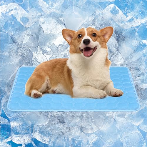 Oziral Kühlmatte für Hunde & Katzen, Faltbares & Selbstkühlendes Pad, Kein Wasser benötigt, Waschbar & Bequem Haustiermatte für alle Haustiere (Blau, Groß) von Oziral