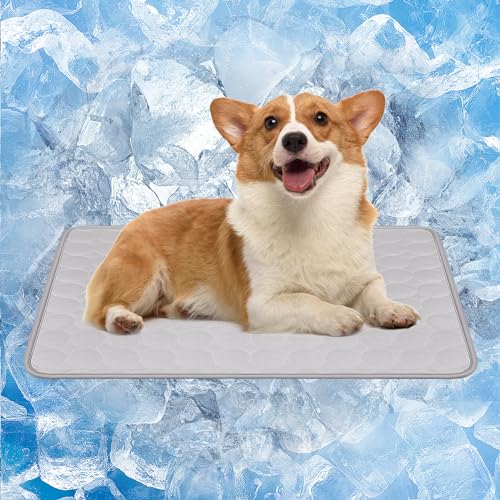 Oziral Kühlmatte für Hunde & Katzen, Faltbares & Selbstkühlendes Pad, Kein Wasser benötigt, Waschbar & Bequem Haustiermatte für alle Haustiere (Grau, Groß) von Oziral