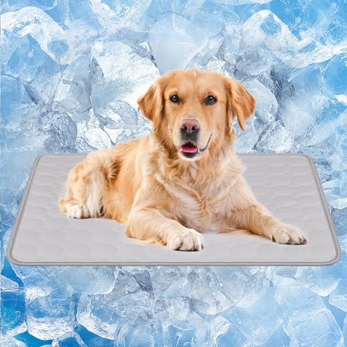 Oziral Kühlmatte für Hunde & Katzen, Faltbares & Selbstkühlendes Pad, Kein Wasser benötigt, Waschbar & Bequem Haustiermatte für alle Haustiere (Grau, X-Large) von Oziral
