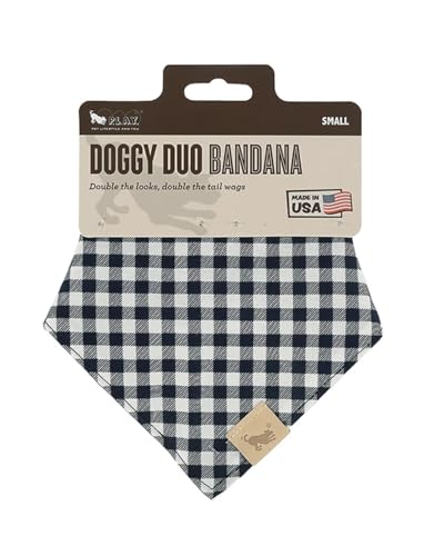 P.L.A.Y. Doggy Duo Haustier-Halstuch, wendbar, kariert, für XS und kleine Hunde, passend für Halsumfang bis 38,1 cm, aus 100 % Baumwoll-Leinen, einfach zu binden, maschinenwaschbar (Trendsetter) von P.L.A.Y. PET LIFESTYLE AND YOU