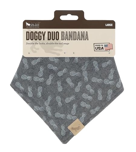 P.L.A.Y. Doggy Duo Haustier-Halstuch, wendbar, kariert und Ananas, für mittelgroße und große Hunde, passend für einen Halsumfang von bis zu 50,8 cm, aus 100 % Baumwoll-Leinen, einfach zu binden von P.L.A.Y. PET LIFESTYLE AND YOU
