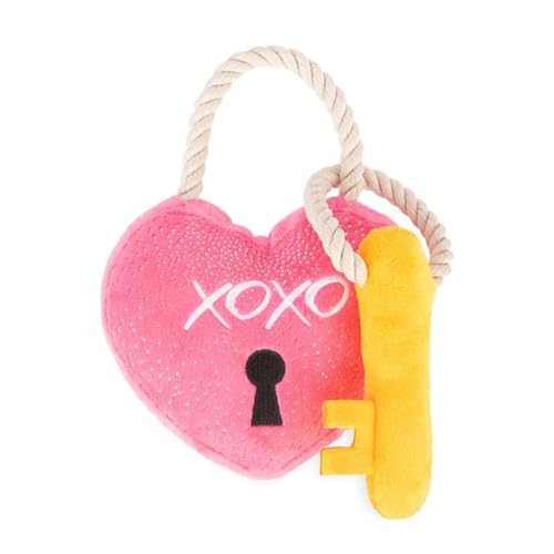 P.L.A.Y. Niedliches Plüsch-Hundespielzeug, Liebeswanzen, Valentinstag, langlebig, Quietschspielzeug, ideal für Welpen & kleine, maschinenwaschbar, recycelte Materialien (Love You a Lock Heart) von P.L.A.Y. PET LIFESTYLE AND YOU