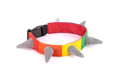 P.L.A.Y. Spiked! Collection Rainbow Plush Gepolstertes Haustierhalsband für Hunde & Katzen – Weiches und bequemes Material mit recyceltem Füllstoff, strapazierfähige Schnalle mit Gummizug von P.L.A.Y. PET LIFESTYLE AND YOU
