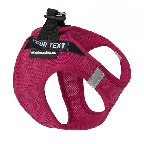 P24S SMART Step-In Hundegeschirr mit 2 kostenlosen Benutzerdefinierten Patches Klettsticker Wunschlogo für kleine Hunderassen mit Online Hundefinder Service (Dunkelpink, XL (Brust: 64-72 cm)) von P24S