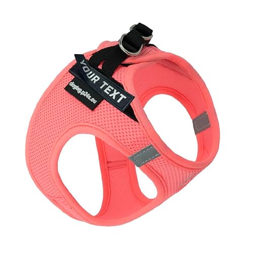 P24S SMART Step-In Brustgeschirr mit 2 kostenlosen personalisierte Namensaufkleber Klettsticker Wunschtexte für kleine Hunderassen mit Online Hundefinder Dienst (Neonpink, M (Brust: 55-61 cm)) von P24S
