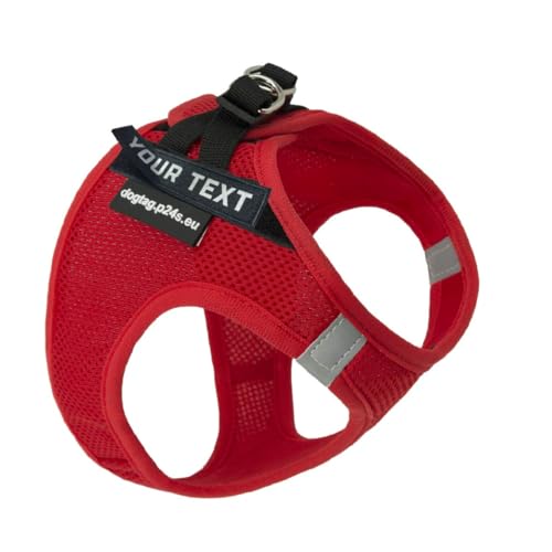 P24S SMART Step-In Hundegeschirr mit 2 kostenlosen personalisierte Namensaufkleber Klettsticker Wunschetikette für kleine Hunderassen mit Digital Hundefinder Dienst (Rot, XL (Brust: 64-72 cm)) von P24S