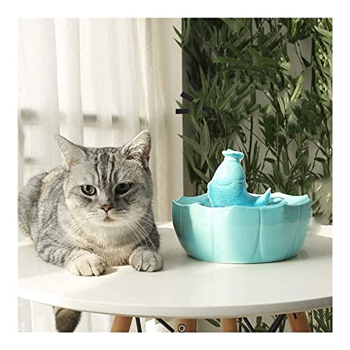 Brunnen Katzenwasserbrunnen mit Filter, Keramik-Trinkbrunnen für Katzen und Hunde, automatischer Haustier-Wasserspender, leise, rutschfester Haustier-Wasserspender (Farbe: Hellblau) (Weiß) von P9IDEDFH