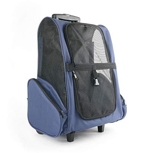 Haustiertasche Reisetrolley Haustierbox Hund und Katze Reise Outdoor Tragetasche Atmungsaktive Netzschlingen (Blau) von P9IDEDFH