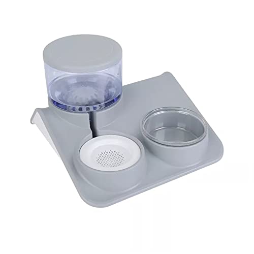 Hundenapf, automatischer Futternapf, 1,8 Liter, Doppelbrunnen, Trinkwasserreiniger, Haustierprodukte, Lebensmittelbehälter, Tablett, Zubehör (Farbe: Grau, Größe: Einheitsgröße) von P9IDEDFH