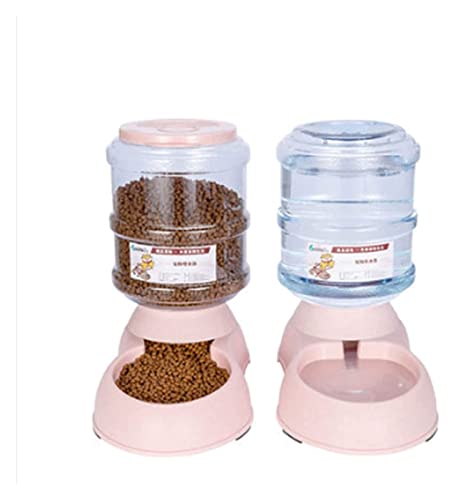Selbstdosierender Futterspender und Wasserspender-Set, Wasser- und Futterspender, Hund, Katze, 3,75 l Futterspender und 3,7 l Haustier-Wasserspender (Farbe: Grau) (Grün) von P9IDEDFH