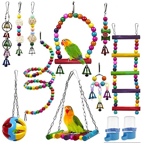Vogelkäfig-Spielzeug für Papageien, zuverlässiges und kaubares Schaukel, hängende Kaubrücke, Holzperlen, Kugelglocke, Spielzeug, 12 Stück Vogelkäfig-Spielzeug für Papageien, zuverlässiges und kaubares Schaukel, hängende Kaubrücke, Holzperlen, Kugelglocke, Spielzeug, 12 Stück von P9IDEDFH