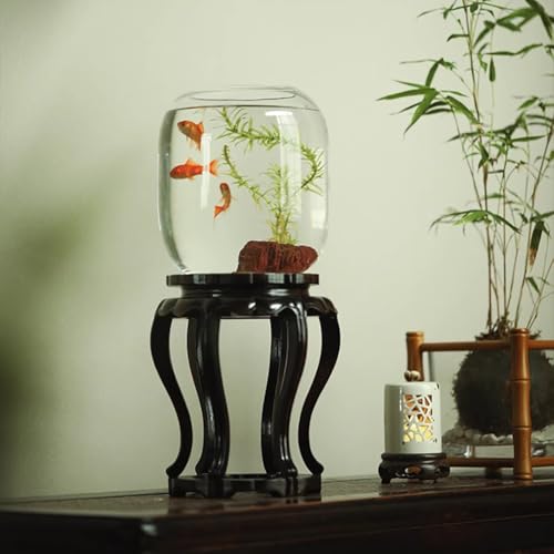 PA-DABAOO Aquariumglas Mit Ebenholzständer, Zylindrisches Betta-Fischglas, Elegantes Glasaquarium Für Zuhause Oder Büro, DIY-Öko-Aquarium, Schreibtisch-Raumdekoration von PA-DABAOO