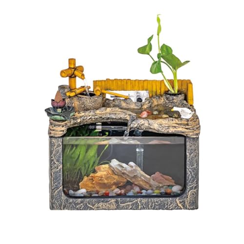 PA-DABAOO Fischtanks Mit Wasserfontäne, Kleines Fischteich-Set Für Drinnen Und Draußen, Wasserpumpe & Filterung & LED-Licht, Tischaquarium, Wasserfall-Dekoration, Heimbüro-Dekor,B von PA-DABAOO