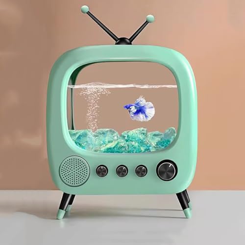 PA-DABAOO Mini-Aquarium, Realistisches TV-Styling, Kleines Starter-Set Für Kampffischbecken, Tischfischglas Für Die Schreibtischanzeige Mit Lichtern, Hilft Katzen,Green a von PA-DABAOO