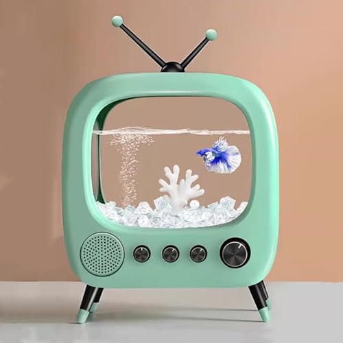 PA-DABAOO Mini-Aquarium, Realistisches TV-Styling, Kleines Starter-Set Für Kampffischbecken, Tischfischglas Für Die Schreibtischanzeige Mit Lichtern, Hilft Katzen,Green b von PA-DABAOO