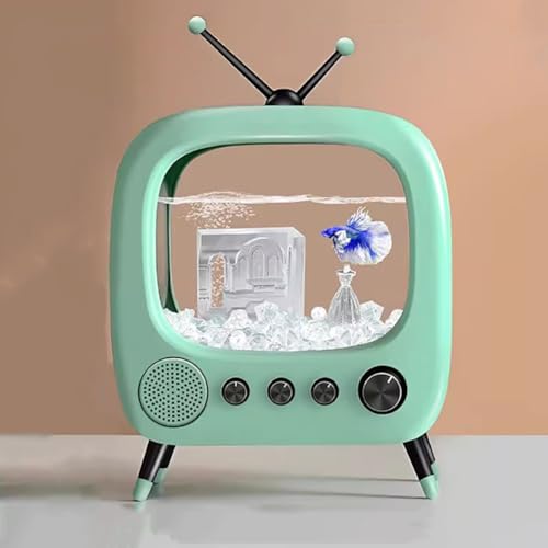 PA-DABAOO Mini-Aquarium, Realistisches TV-Styling, Kleines Starter-Set Für Kampffischbecken, Tischfischglas Für Die Schreibtischanzeige Mit Lichtern, Hilft Katzen,Green c von PA-DABAOO