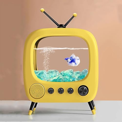 PA-DABAOO Mini-Aquarium, Realistisches TV-Styling, Kleines Starter-Set Für Kampffischbecken, Tischfischglas Für Die Schreibtischanzeige Mit Lichtern, Hilft Katzen,Yellow a von PA-DABAOO