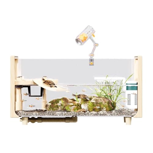 PA-DABAOO Multifunktionales Aquarium-Set, Wassertank Mit Filter, Licht Und Sonnenplattform, Schildkröten-Aquarium, Transparentes Glasbecken Mit Holzmaserung,S von PA-DABAOO