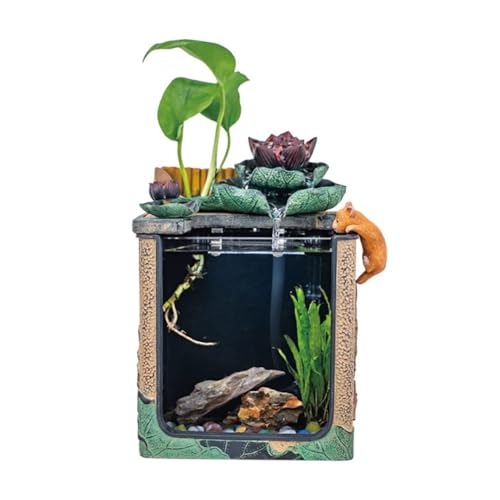 PA-DABAOO Springbrunnen-Aquarium, Mit Wasserpumpe, LED-Licht Und Filter, Mini-Aquarium Für Den Schreibtisch, Mini-Teich-Wasserfall Für Drinnen Und Draußen, Aquarium,A von PA-DABAOO
