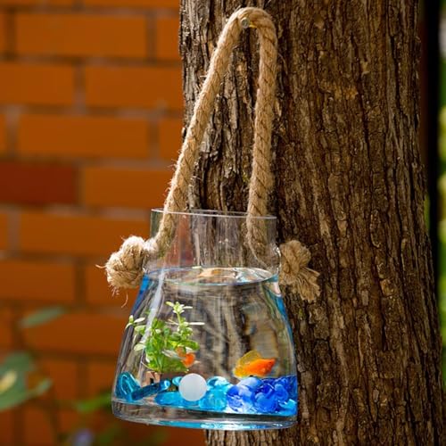 PA-DABAOO Wandbehang Fischschale, Aquarium, Heimdekoration, Klarglas, Betta-Tank, Hydrokultur-Pflanzen-Blumentopf, Handgefertigt, Mit Zufälligen Dekorativen Glasperlen von PA-DABAOO