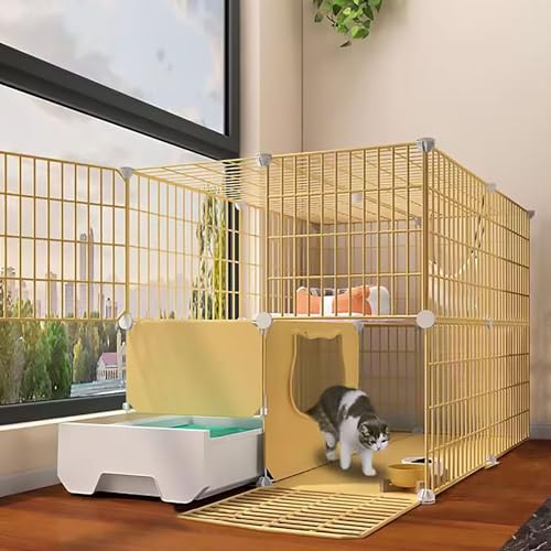 2-stufiger DIY-Katzenkäfig, Abnehmbarer Metallkäfig für Kleintiere im Innenbereich, Katzenhüttenkiste, mit Katzentoilette, für Haustierwelpen, Frettchen, Kaninchen (Farbe: Gelb, Größe: 75 x 85 x 75 2-stufiger DIY-Katzenkäfig, Abnehmbarer Metallkäfig für Kleintiere im Innenbereich, Katzenhüttenkiste, mit Katzentoilette, für Haustierwelpen, Frettchen, Kaninchen (Farbe: Gelb, Größe: 75 x 85 x 75 von PACUM