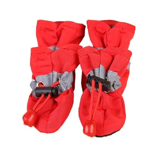 Dog Shoes,Hundeschuhe 4 Stücke wasserdichte Winter Haustier Hund Schuhe Anti-rutsch Regen Schnee Stiefel Schuhe Dicke Warme for Kleine Katzen Welpen Hunde Socken Booties (Color : Without Cotton Red, von PACUM