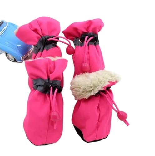 Dog Shoes,Hundeschuhe 4 stücke rutschfeste Welpen Schuhe wasserdichte Winter Haustier Hund Anti-Slip Regen Schnee Stiefel Schuhe Dicke Warme for Prewalkers socken Booties (Color : Pink Warmer, Size von PACUM