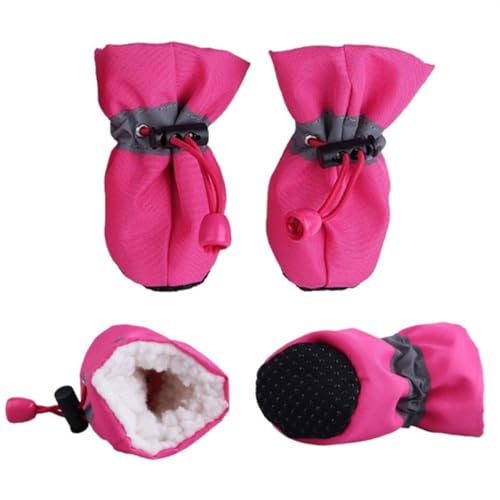 Dog Shoes,Hundeschuhe 4 stücke wasserdichte Winter Haustier Hund Schuhe Anti-Slip Regen Schnee Stiefel Schuhe Dicke Warme for Kleine Katzen Hunde welpen Hund Socken Booties (Color : Pink, Size : 2) von PACUM