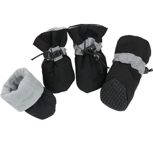Dog Shoes,Hundeschuhe 4Pcs Haustier Hunde Schuhe Wasserdicht wasserdicht Anti-Slip Stiefel Booties Katze Welpen Socken Warme Schnee Stiefel Schuhe Haustiere zubehör (Color : Black, Size : 4) von PACUM