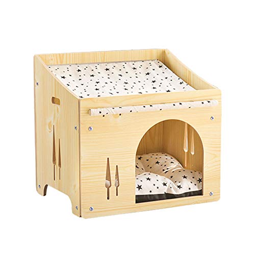 Hundebett, Katzenbett, Katzenhaus aus Holz, Kätzchenbett, Katzen- und Hundehütte, geschlossener Zaun für Haustiere im Innenbereich, Hundesofa (Farbe: Gelb) Vision von PACUM