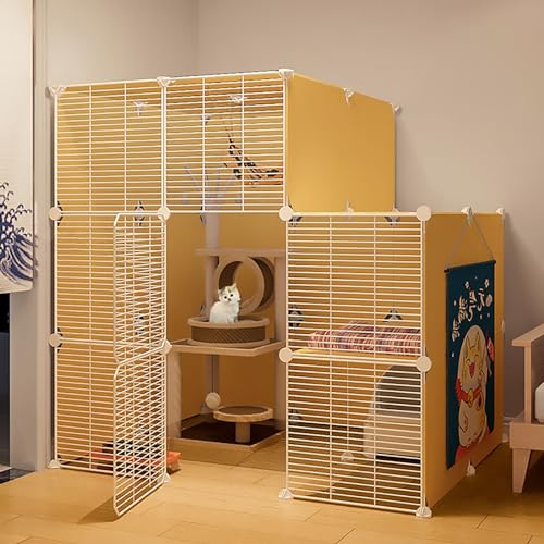 Katzenkäfigzaun, halbgeschlossener Käfig, geeignet für Kleintiere, mit dichtem Metalldraht, Katzenhütten, Frettchenkiste, DIY-Design Haustier-Laufstall (Farbe: Stil 3, Größe: A-111 x 75 x 109) Warm von PACUM