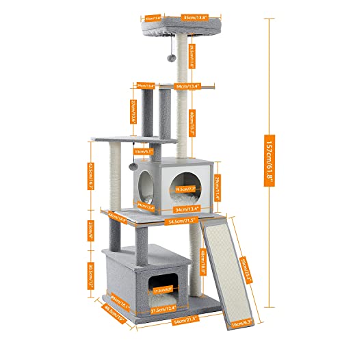 Katzenkletterbaum, Haustier-Katzenbaum, mehrstöckiges Katzenhaus, großer Bass, Haltegriff und Hängematte, Katzen-Klettergerüst, Katzenhaus-Möbel, geeignet zum Spielen und Ausruhen für Kätzchen und von PACUM