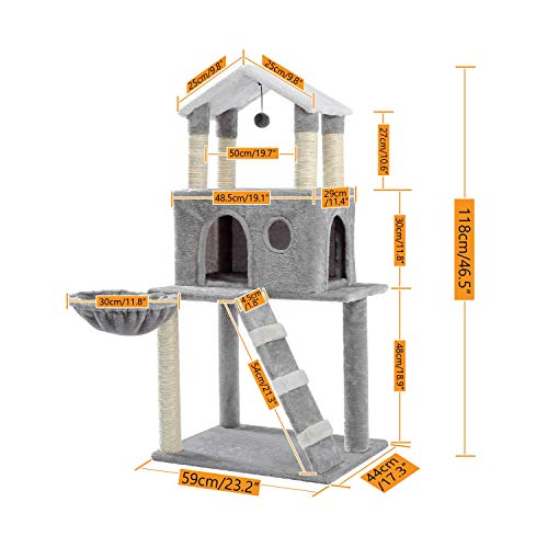 Katzenkletterbaum, Haustier-Katzenbaum, mehrstöckiges Katzenhaus, großer Bass, Haltegriff und Hängematte, Katzen-Klettergerüst, Katzenhaus-Möbel, geeignet zum Spielen und Ausruhen für Kätzchen und Katzenkletterbaum, Haustier-Katzenbaum, mehrstöckiges Katzenhaus, großer Bass, Haltegriff und Hängematte, Katzen-Klettergerüst, Katzenhaus-Möbel, geeignet zum Spielen und Ausruhen für Kätzchen und von PACUM