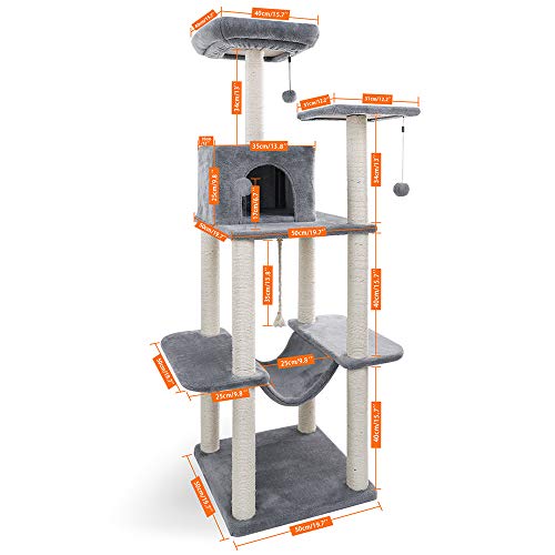 Katzenkletterbaum, Haustier-Katzenbaum, mehrstöckiges Katzenhaus, großer Bass, Haltegriff und Hängematte, Katzen-Klettergerüst, Katzenhaus-Möbel, geeignet zum Spielen und Ausruhen für Kätzchen und Katzenkletterbaum, Haustier-Katzenbaum, mehrstöckiges Katzenhaus, großer Bass, Haltegriff und Hängematte, Katzen-Klettergerüst, Katzenhaus-Möbel, geeignet zum Spielen und Ausruhen für Kätzchen und von PACUM