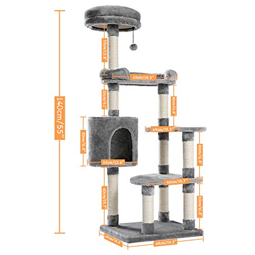 Katzenkletterbaum Haustier-Katzenbaum, mehrstöckiges Katzenhaus, großer Bass, Haltegriff und Hängematte, Katzen-Klettergerüst, Katzenhaus-Möbel zum Spielen und Ausruhen für Kätzchen und große Katzen. von PACUM