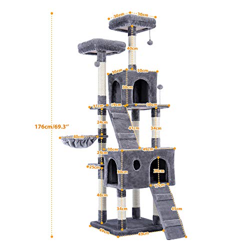 Kratzbaum Haustier-Katzenbaum, mehrstöckiges Katzenhaus, großer Bass, Haltegriff und Hängematte, Katzen-Klettergerüst, Katzenhaus-Möbel, geeignet zum Spielen und Ausruhen für Kätzchen und große Kratzbaum Haustier-Katzenbaum, mehrstöckiges Katzenhaus, großer Bass, Haltegriff und Hängematte, Katzen-Klettergerüst, Katzenhaus-Möbel, geeignet zum Spielen und Ausruhen für Kätzchen und große von PACUM
