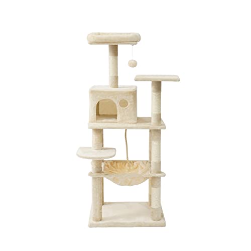 Kratzbaumturm, Luftdachboden, kleines Katzennest, integriert mit Tianzhu-Klettergerüst für große Katzen, multifunktionaler Kratzbaum, integrierter Katzenturm für Zimmerkatzen (Farbe: Beige) Vision von PACUM