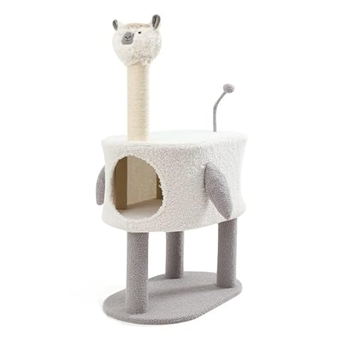 Kratzbaumturm Haustierkatzen-Klettergerüst in Alpakaform mit lustigem Katzenball Kleiner und mittelgroßer Katzenkratzbaum Katzenturm für Zimmerkatzen (Farbe: E) Vision von PACUM