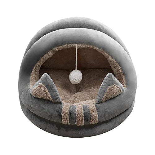 PACUM Hundebett Halbgeschlossenes Katzennest mit Pompon-Welpen-Haustierbett Four Seasons Soft Cat House Zwinger für Heimtierbedarf Hundesofa (Farbe: Grau, Größe: M) Vision von PACUM