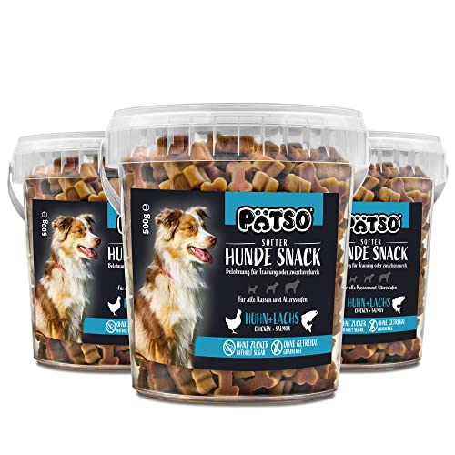 Pätso Hundeleckerli & Trainings- Hunde Snack Getreidefrei/Hunde Leckerlis 1,5kg (Lachs und Huhn (Soft Bone), 500 g (3er Pack)) von PÄTSO